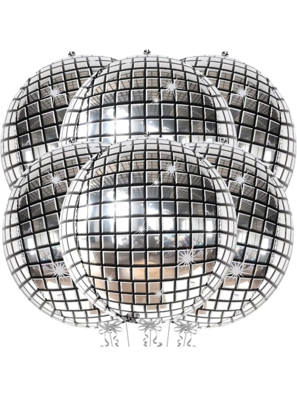 New Big Silver Disco Ball Balloons - 22 Inch, Pack of 6